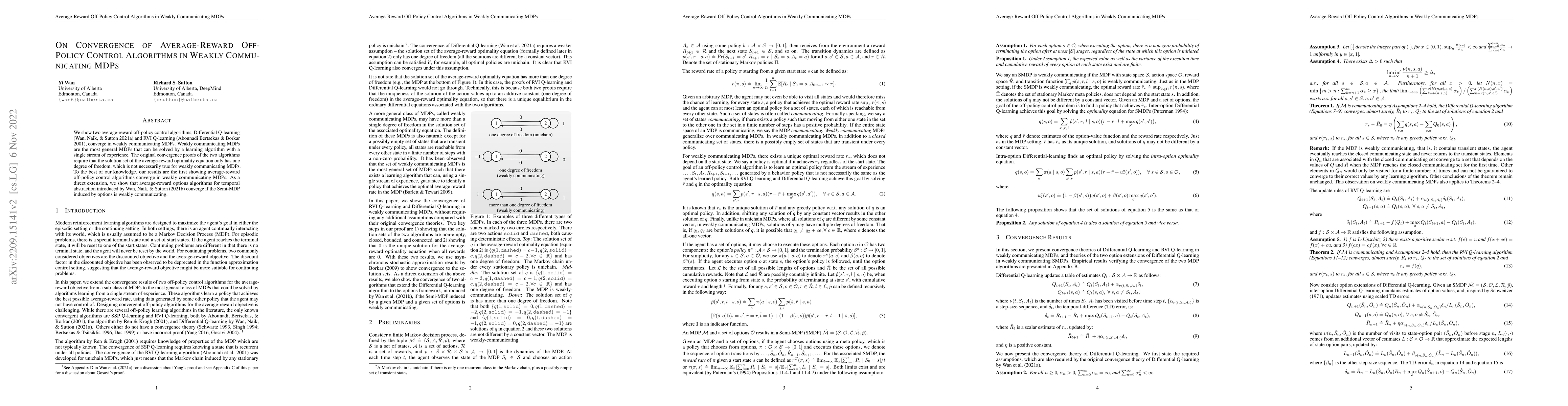 Thumbnail for On Convergence of Average-Reward Off-Policy Control Algorithms in Weakly
  Communicating MDPs