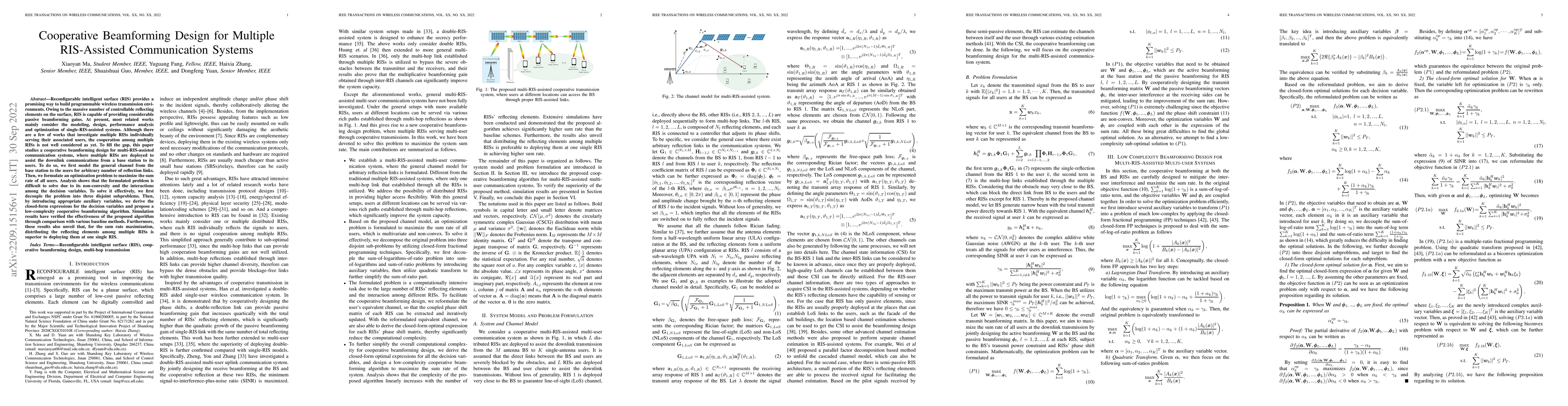 Thumbnail for Cooperative Beamforming Design for Multiple RIS-Assisted Communication
  Systems