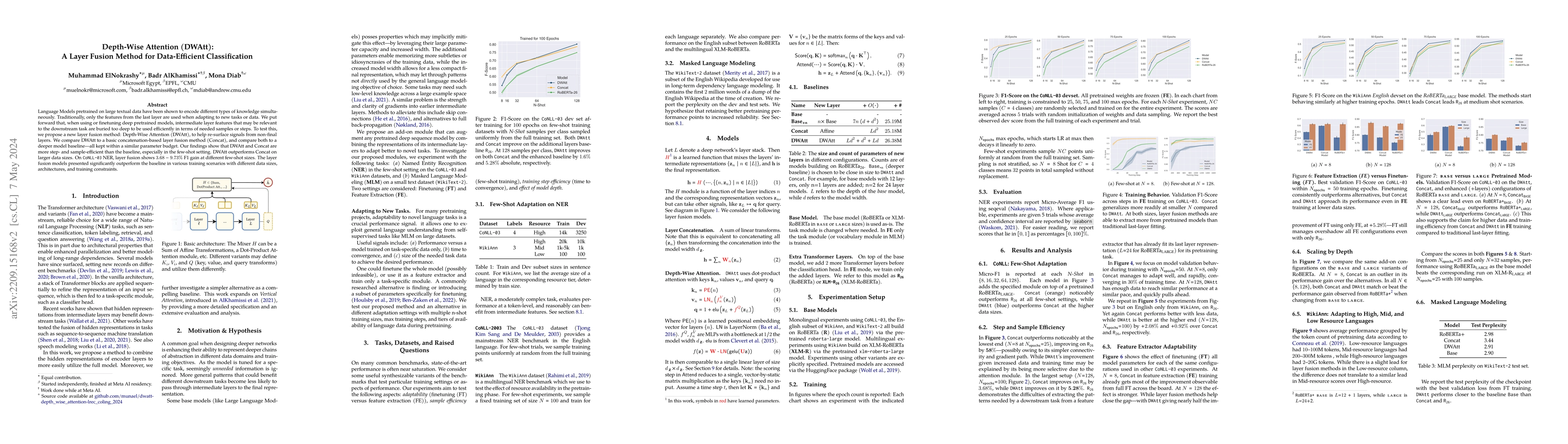 Thumbnail for Depth-Wise Attention (DWAtt): A Layer Fusion Method for Data-Efficient
  Classification