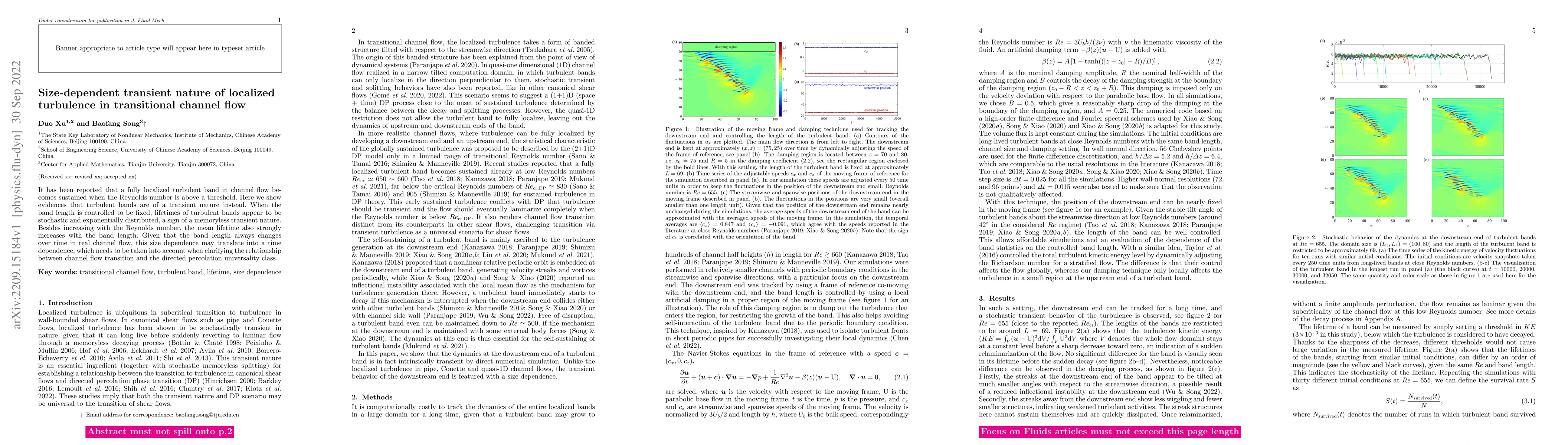 Thumbnail for Size-dependent transient nature of localized turbulence in transitional
  channel flow