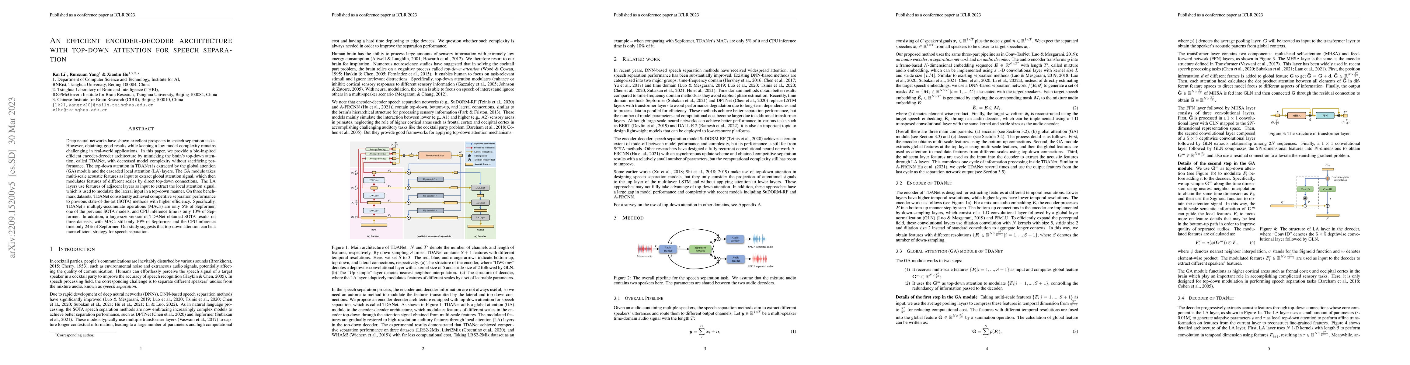 Thumbnail for An efficient encoder-decoder architecture with top-down attention for
  speech separation