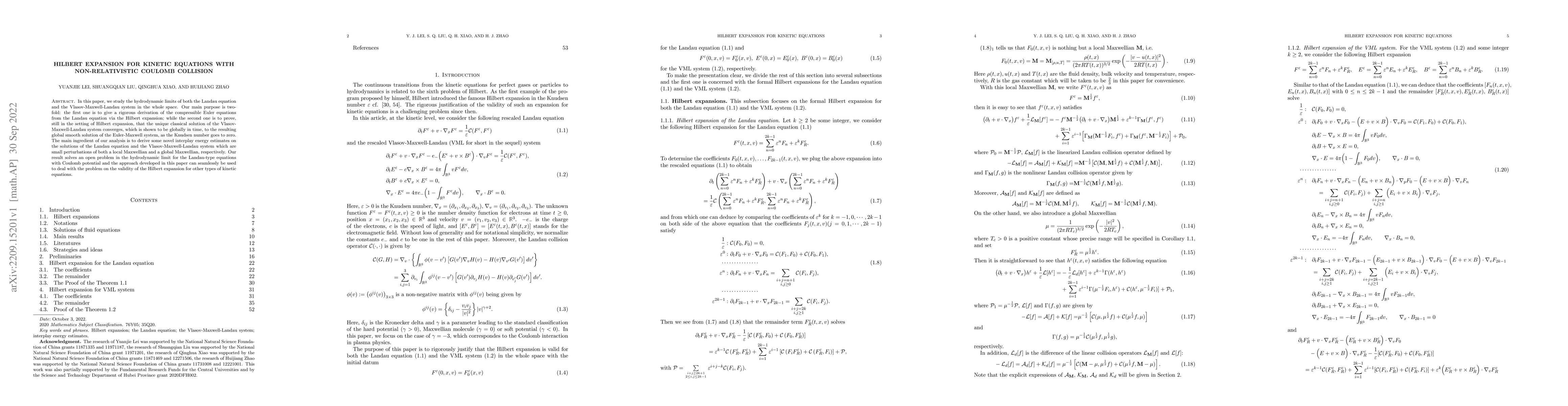 Thumbnail for Hilbert expansion for kinetic equations with non-relativistic Coulomb
  collision