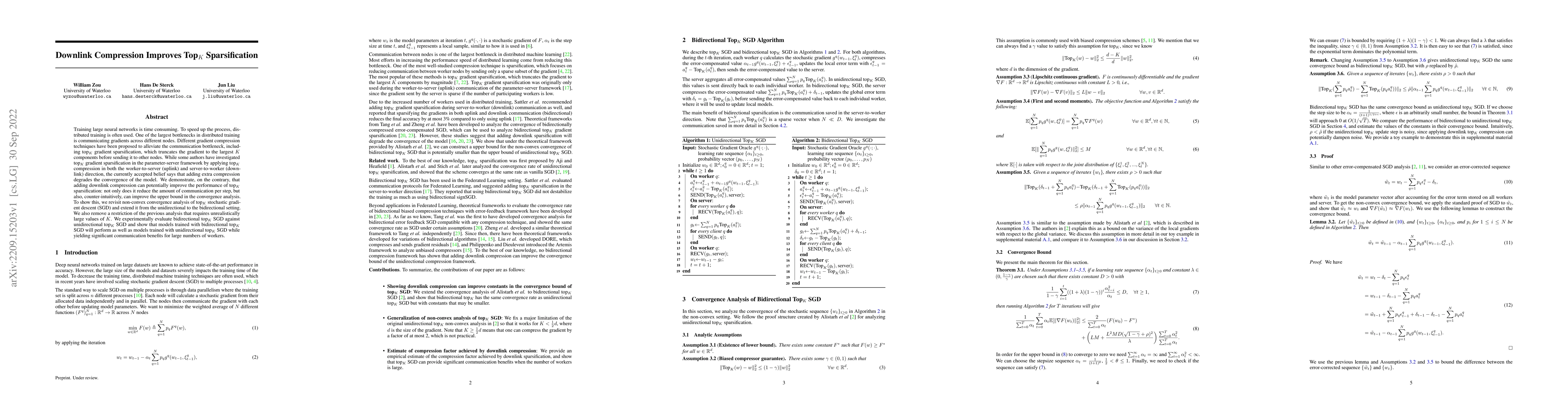 Thumbnail for Downlink Compression Improves TopK Sparsification