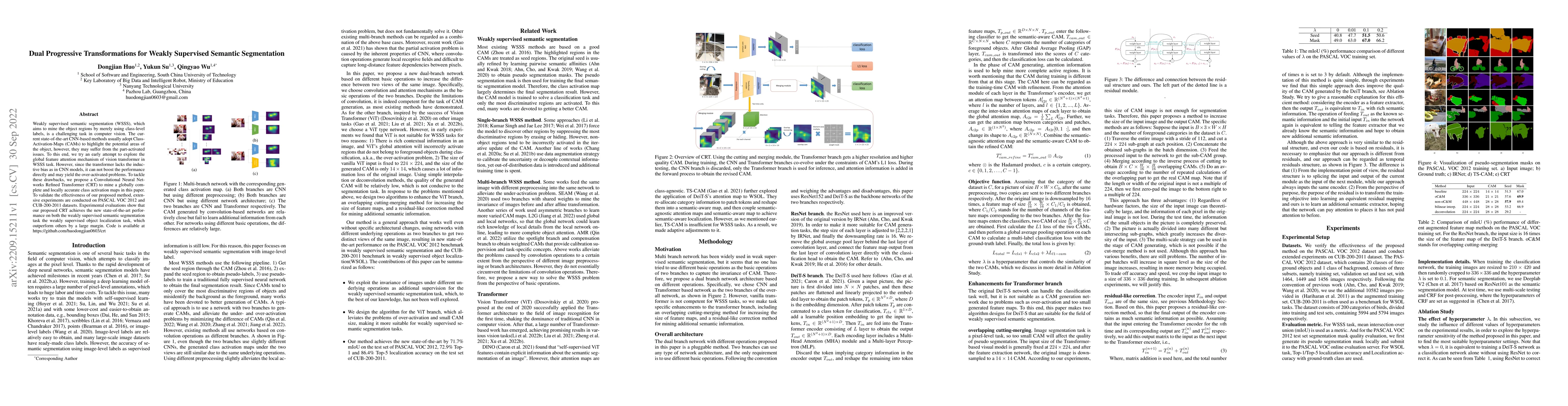Thumbnail for Dual Progressive Transformations for Weakly Supervised Semantic
  Segmentation