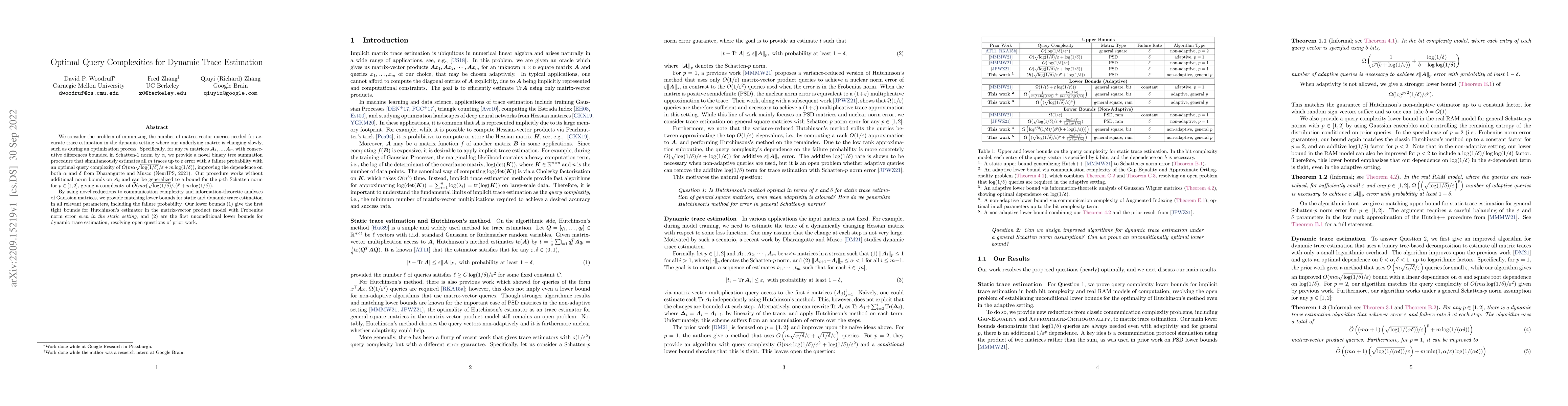 Thumbnail for Optimal Query Complexities for Dynamic Trace Estimation