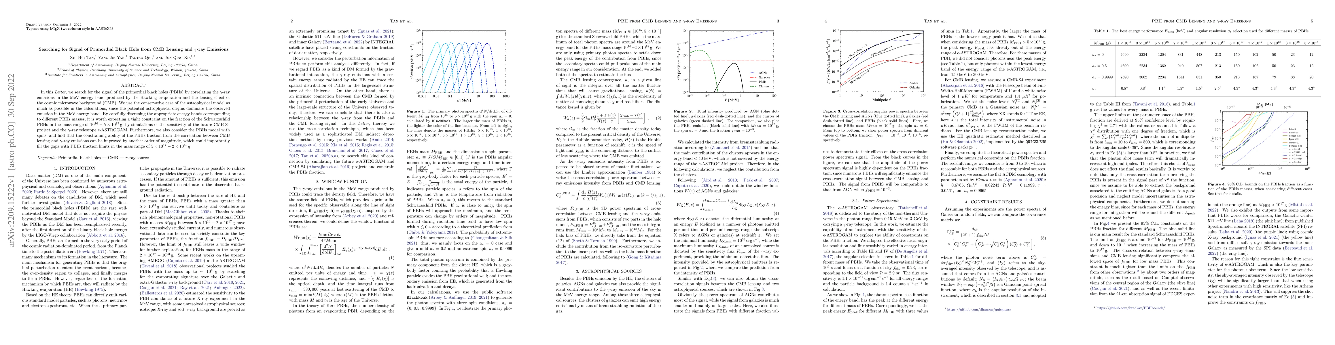 Thumbnail for Searching for Signal of Primordial Black Hole from CMB Lensing and
  $\gamma$-ray Emissions