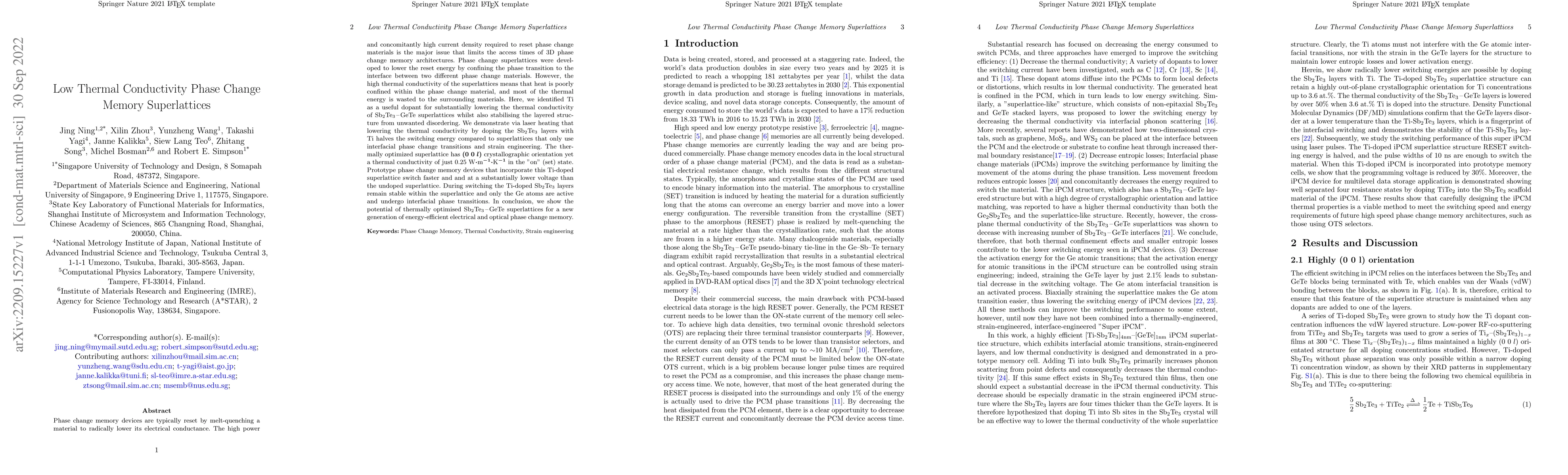 Thumbnail for Low Thermal Conductivity Phase Change Memory Superlattices