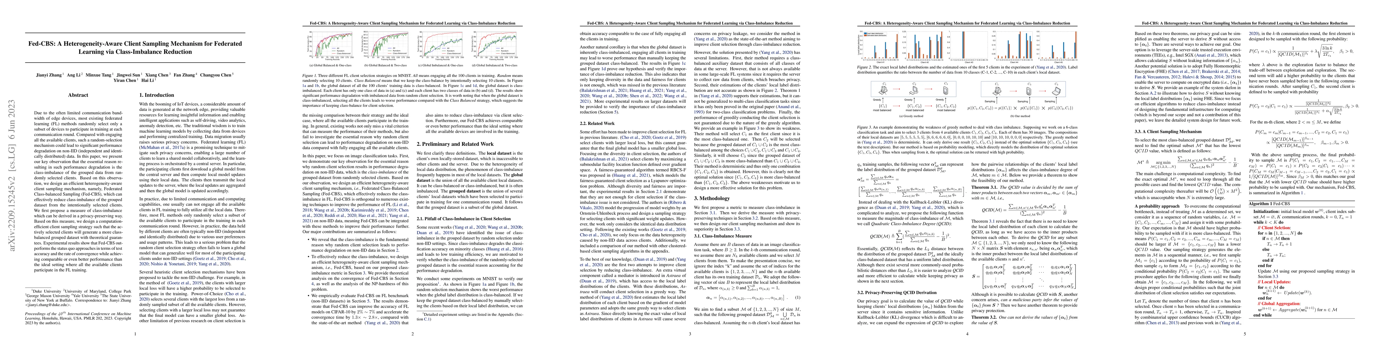 Thumbnail for Fed-CBS: A Heterogeneity-Aware Client Sampling Mechanism for Federated
  Learning via Class-Imbalance Reduction