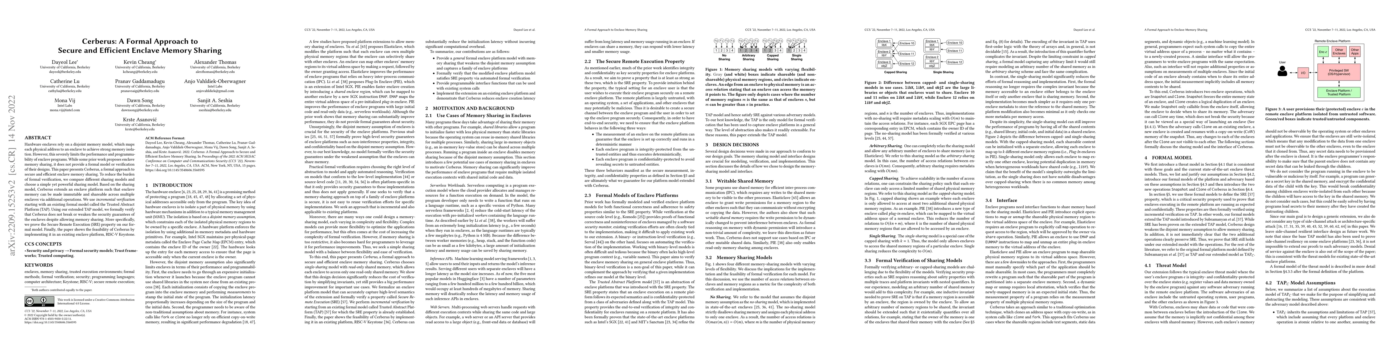 Thumbnail for Cerberus: A Formal Approach to Secure and Efficient Enclave Memory
  Sharing