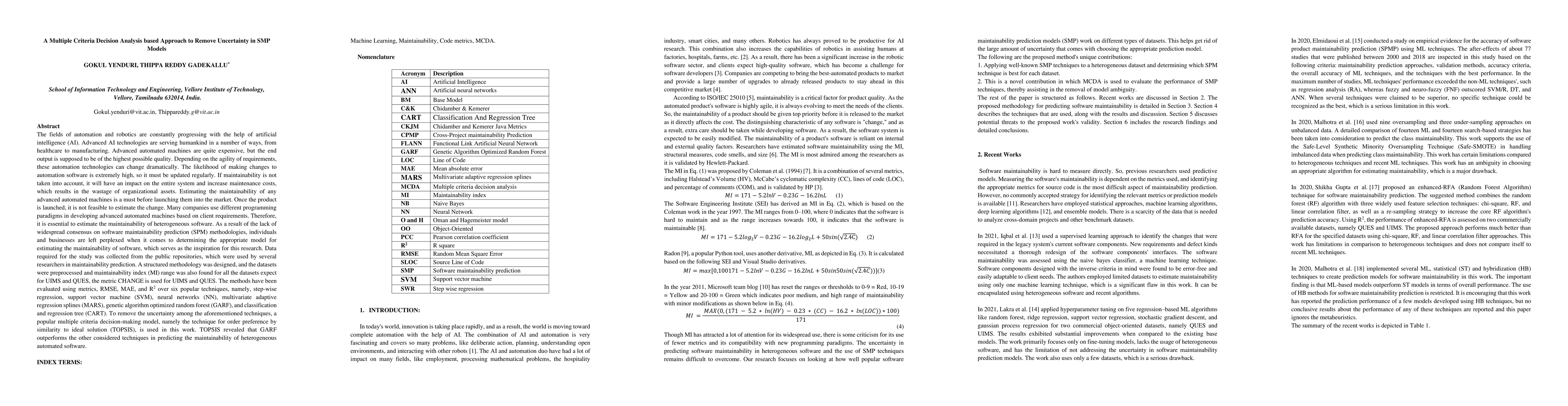 Thumbnail for A Multiple Criteria Decision Analysis based Approach to Remove
  Uncertainty in SMP Models
