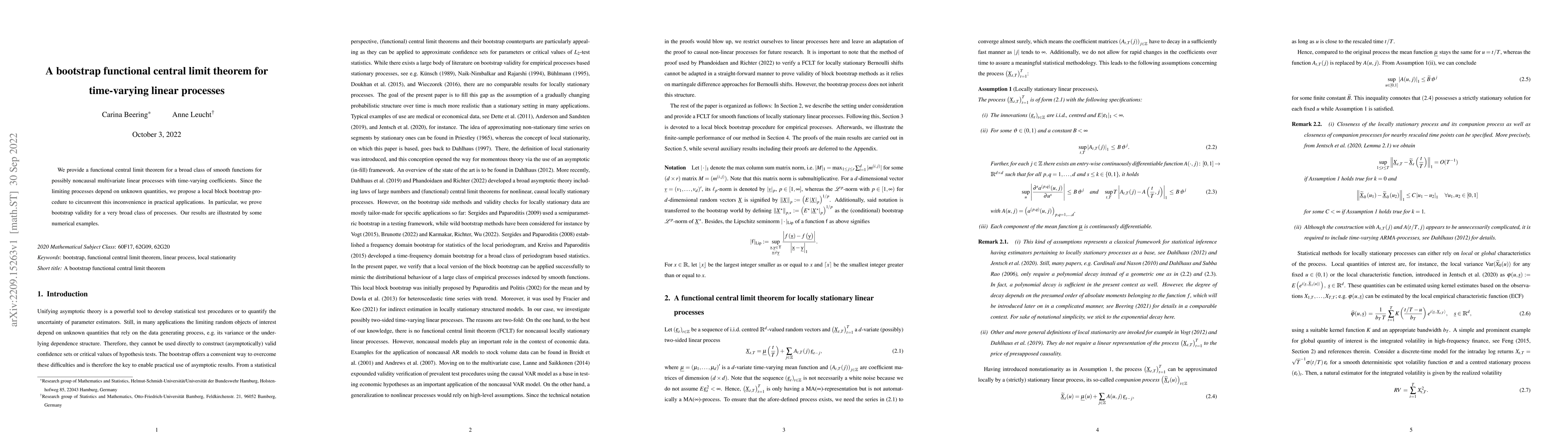 Thumbnail for A bootstrap functional central limit theorem for time-varying linear
  processes