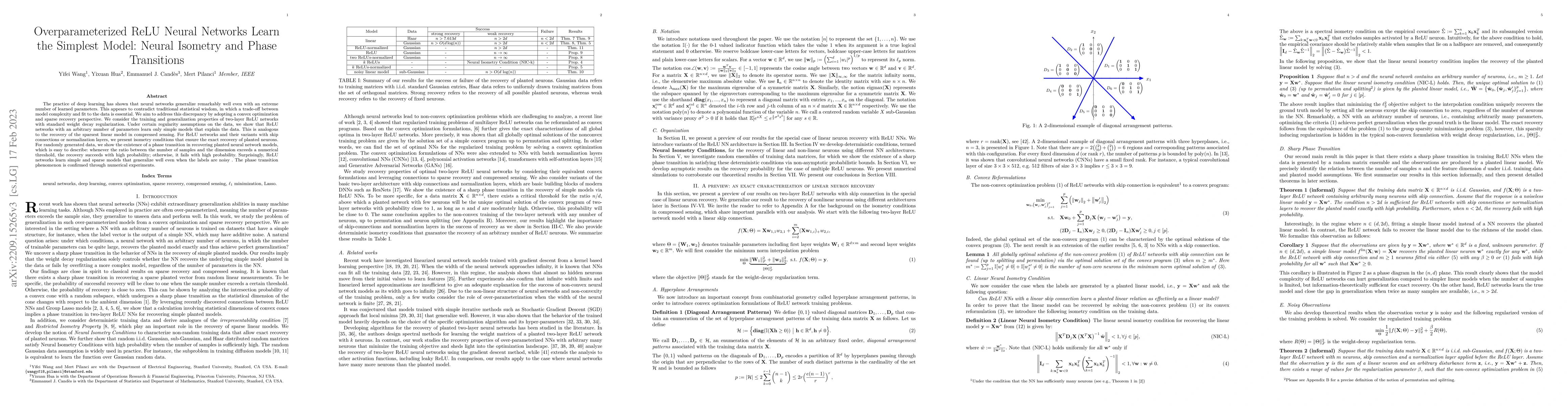 Thumbnail for Overparameterized ReLU Neural Networks Learn the Simplest Models: Neural
  Isometry and Exact Recovery