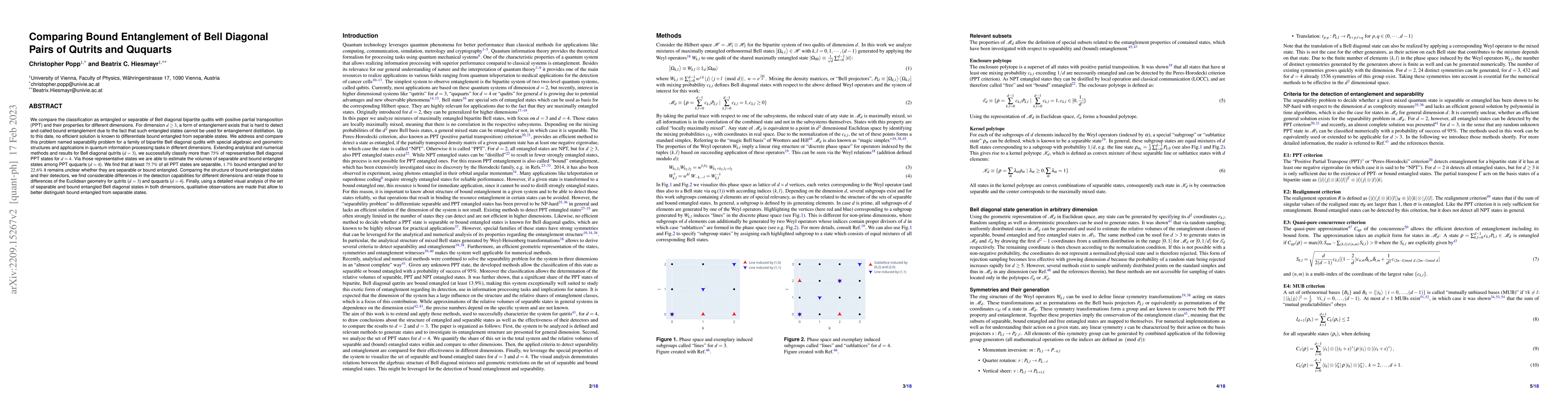 Thumbnail for Comparing bound entanglement of bell diagonal pairs of qutrits and
  ququarts
