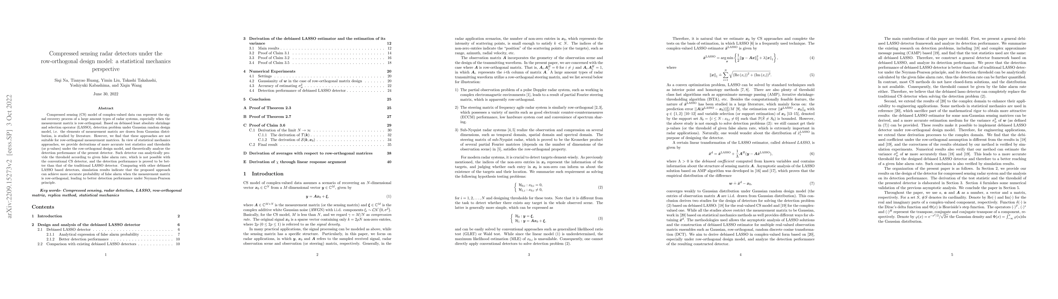 Thumbnail for Compressed sensing radar detectors under the row-orthogonal design
  model: a statistical mechanics perspective