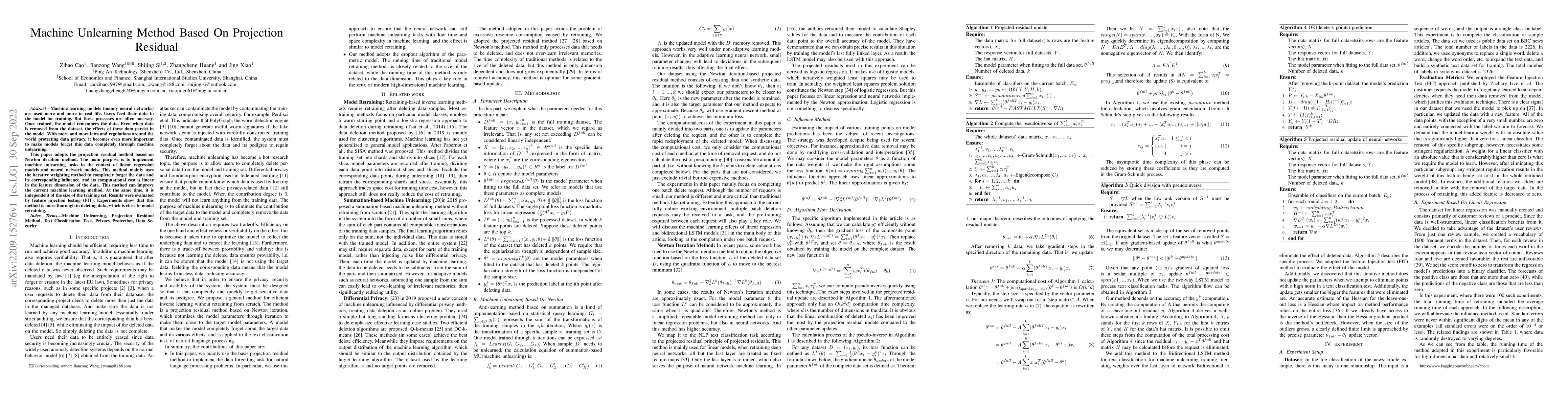 Thumbnail for Machine Unlearning Method Based On Projection Residual