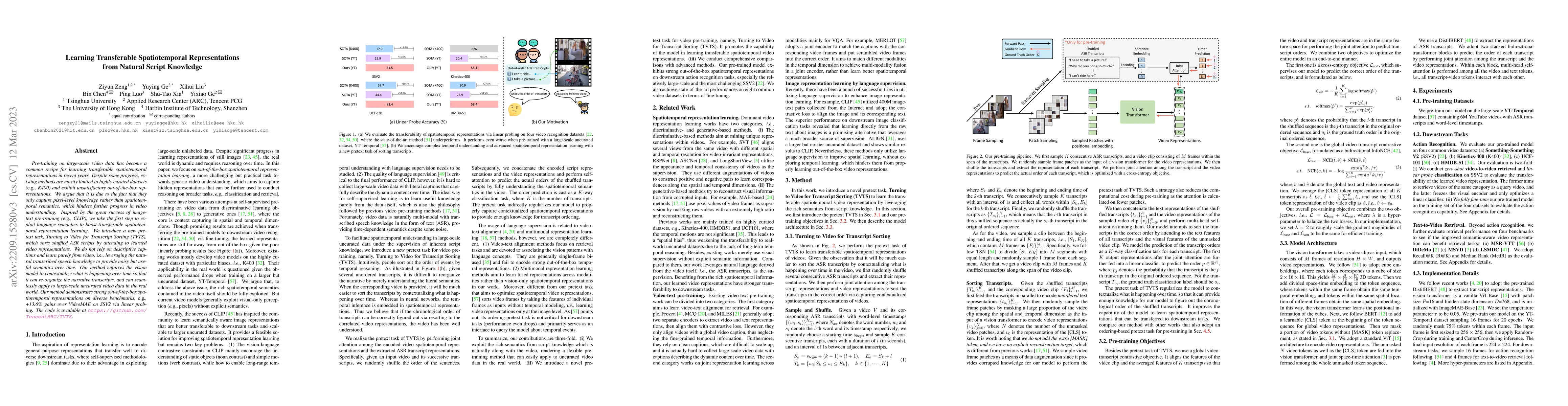 Thumbnail for Learning Transferable Spatiotemporal Representations from Natural Script
  Knowledge