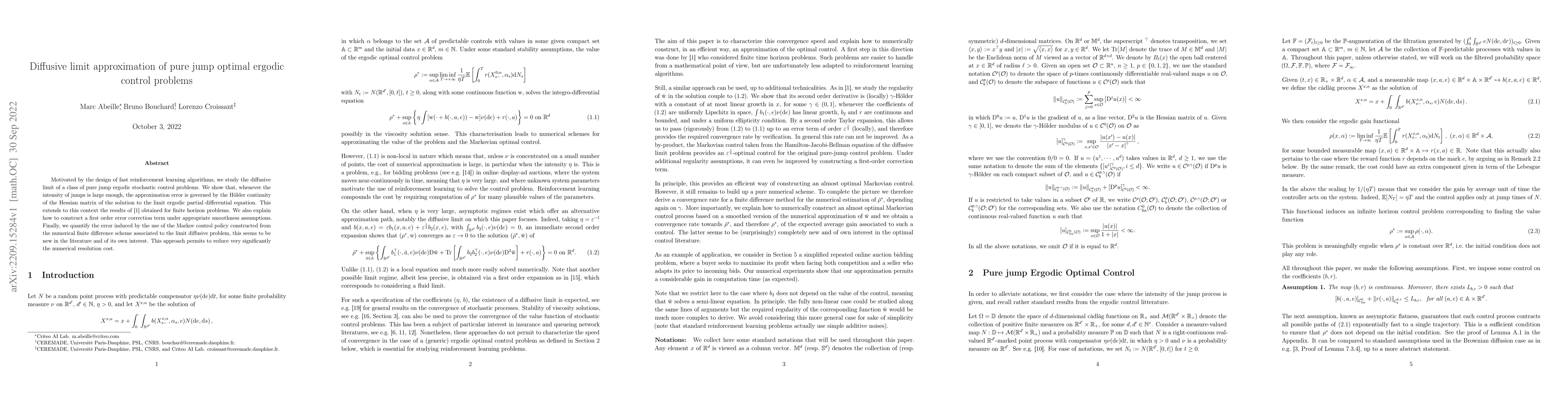 Thumbnail for Diffusive limit approximation of pure jump optimal ergodic control
  problems