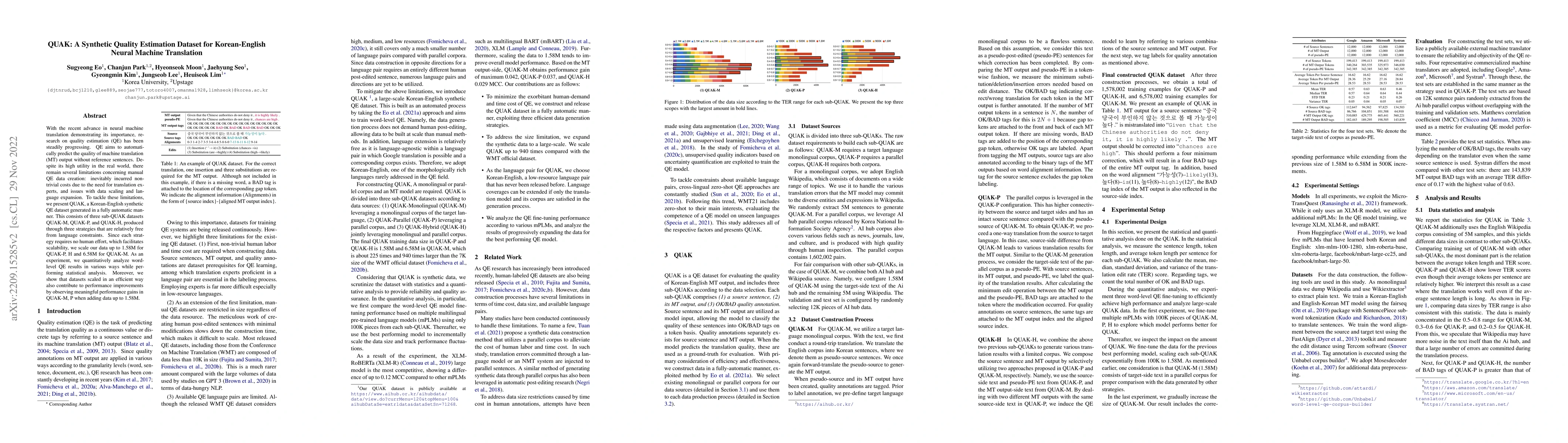 Thumbnail for QUAK: A Synthetic Quality Estimation Dataset for Korean-English Neural
  Machine Translation