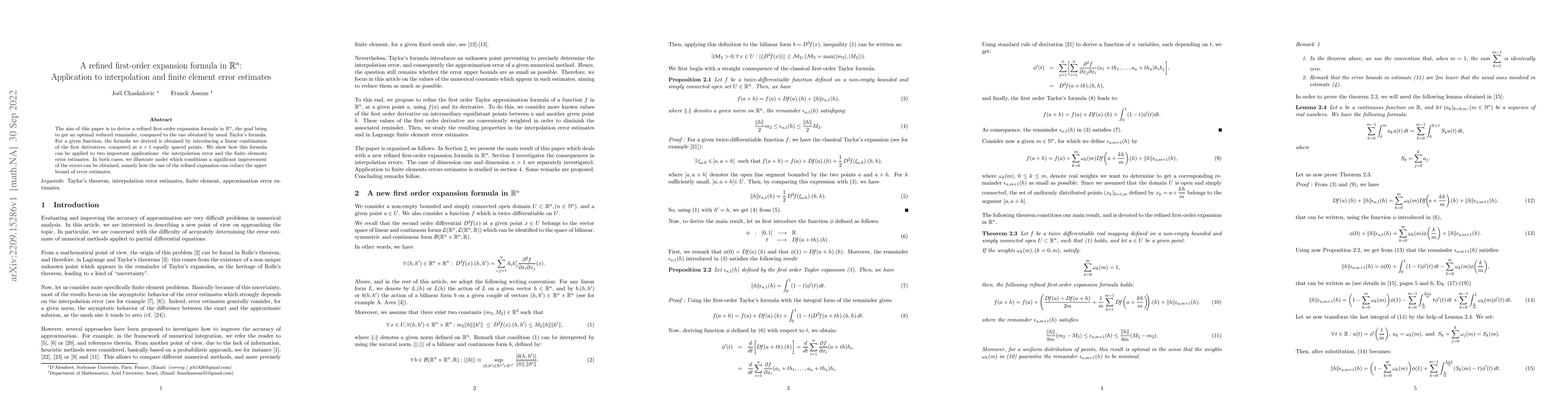 Thumbnail for A refined first-order expansion formula in Rn: Application to
  interpolation and finite element error estimates