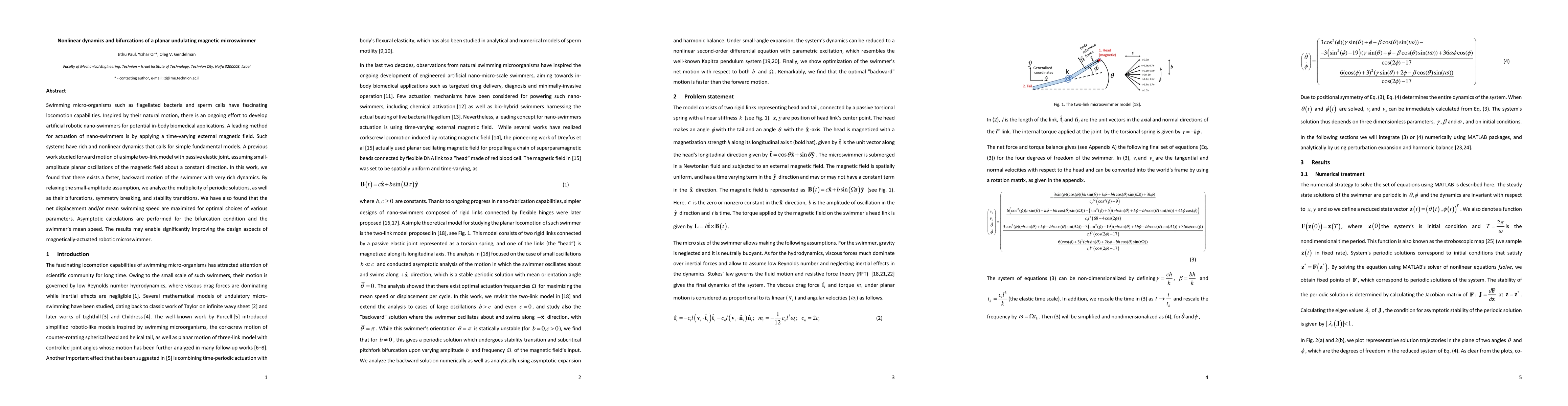 Thumbnail for Nonlinear dynamics and bifurcations of a planar undulating magnetic
  microswimmer