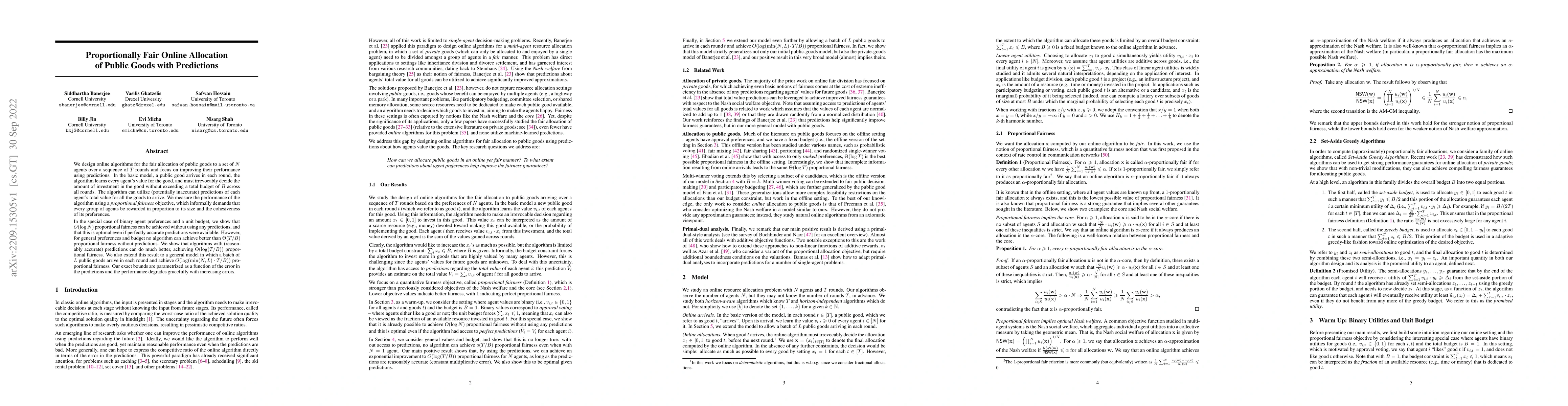 Thumbnail for Proportionally Fair Online Allocation of Public Goods with Predictions