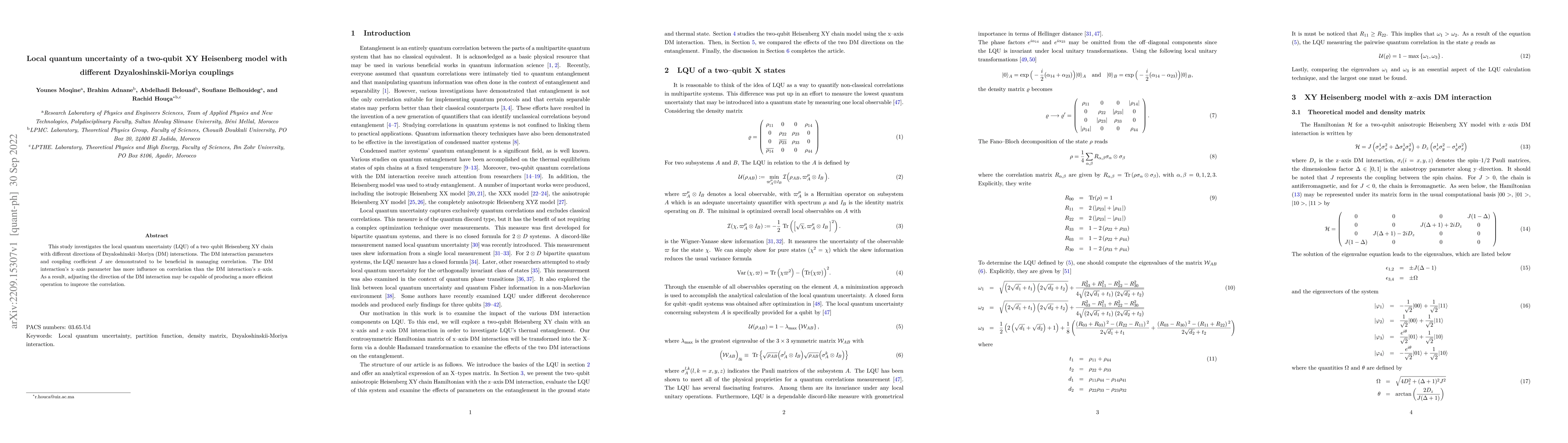 Thumbnail for Local quantum uncertainty of a two-qubit XY Heisenberg model with
  different Dzyaloshinskii-Moriya couplings