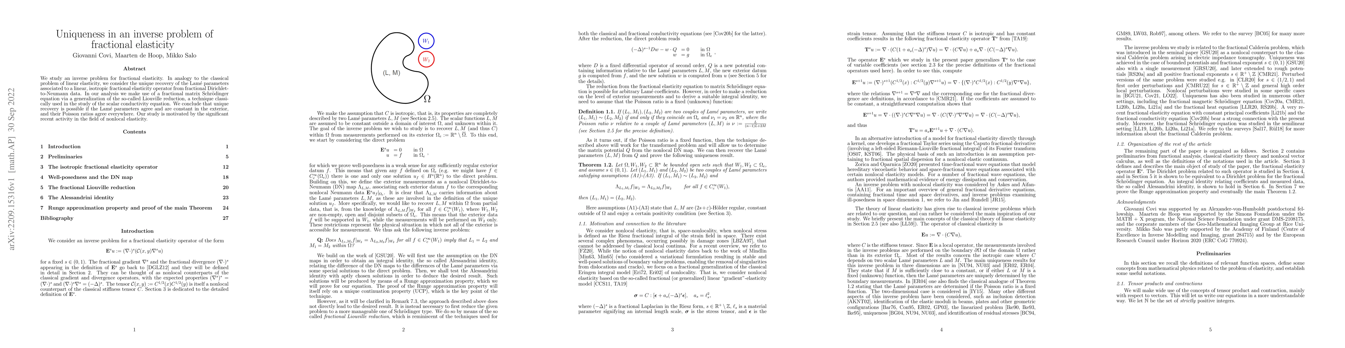 Thumbnail for Uniqueness in an inverse problem of fractional elasticity