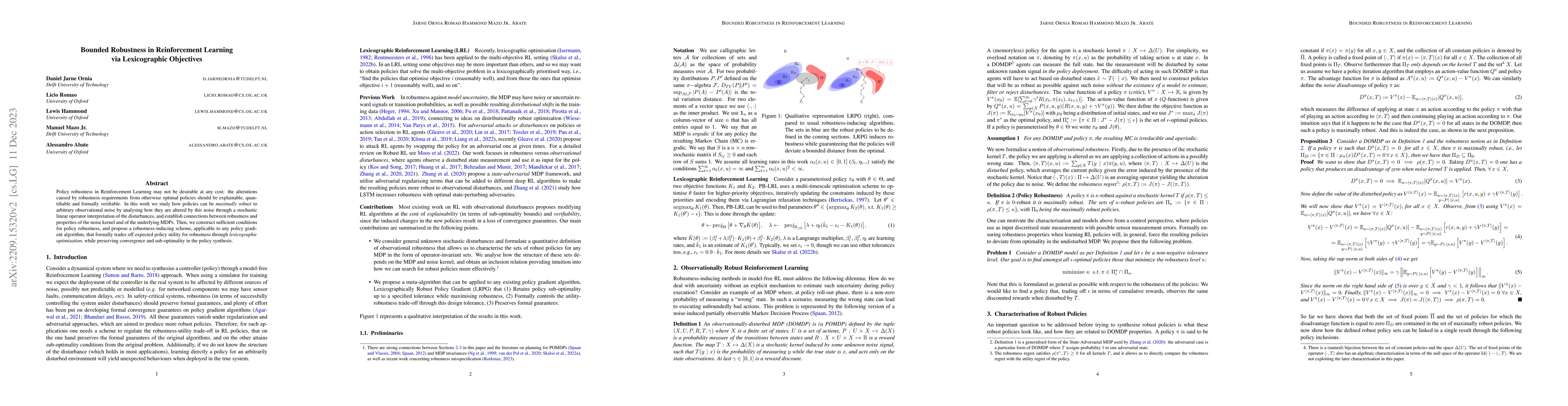 Thumbnail for Bounded Robustness in Reinforcement Learning via Lexicographic
  Objectives