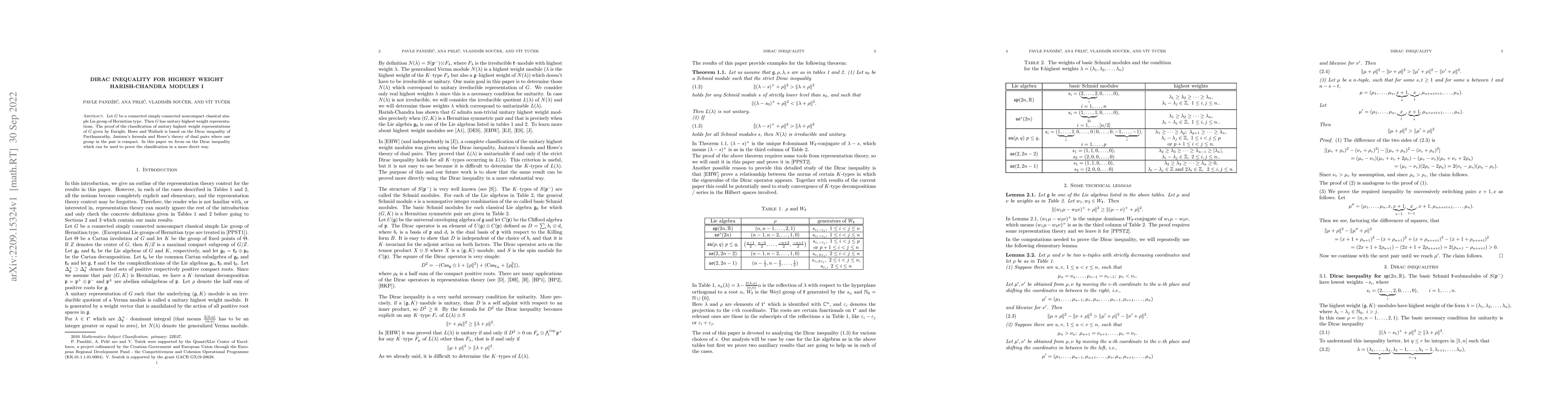 Thumbnail for Dirac inequality for highest weight Harish-Chandra modules I