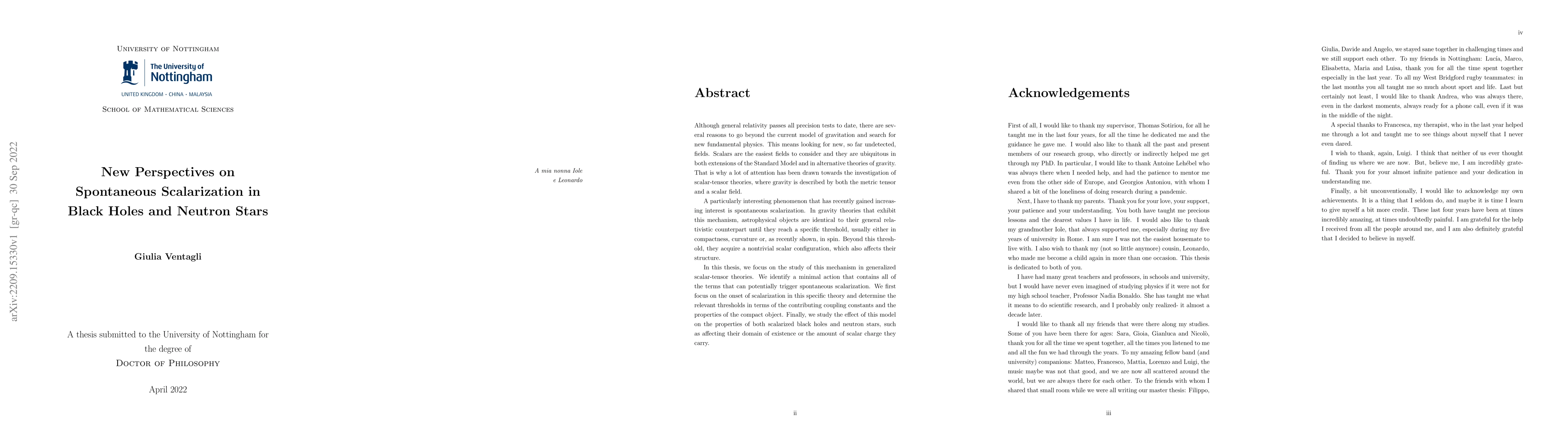 Thumbnail for New Perspectives on Spontaneous Scalarization in Black Holes and Neutron
  Stars