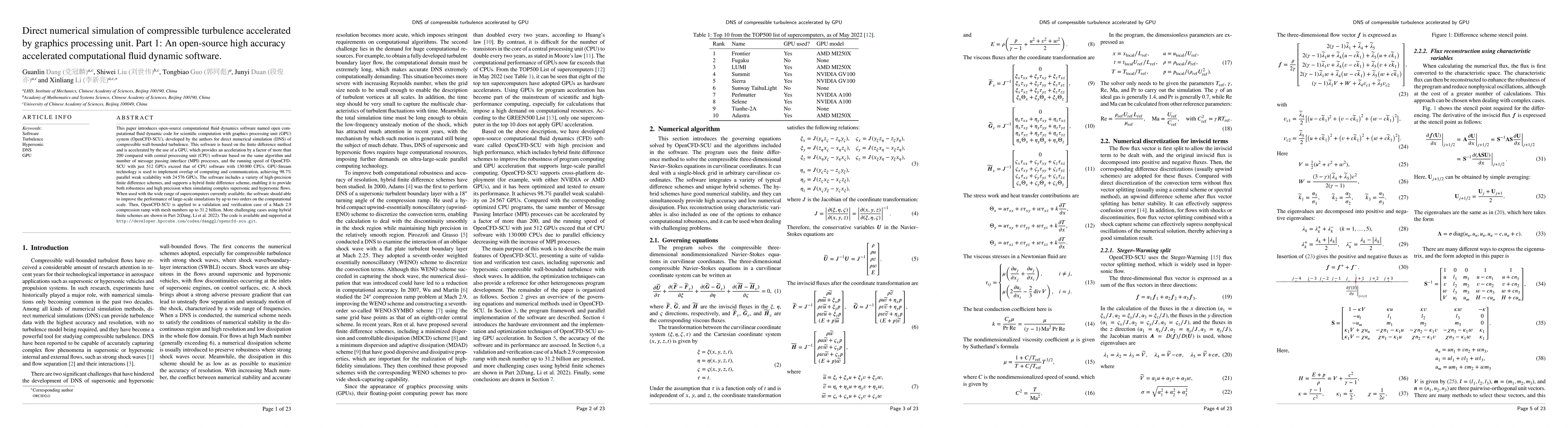 Thumbnail for Direct numerical simulation of compressible turbulence accelerated by
  graphics processing unit. Part 1: An open-source high accuracy accelerated
  computational fluid dynamic software