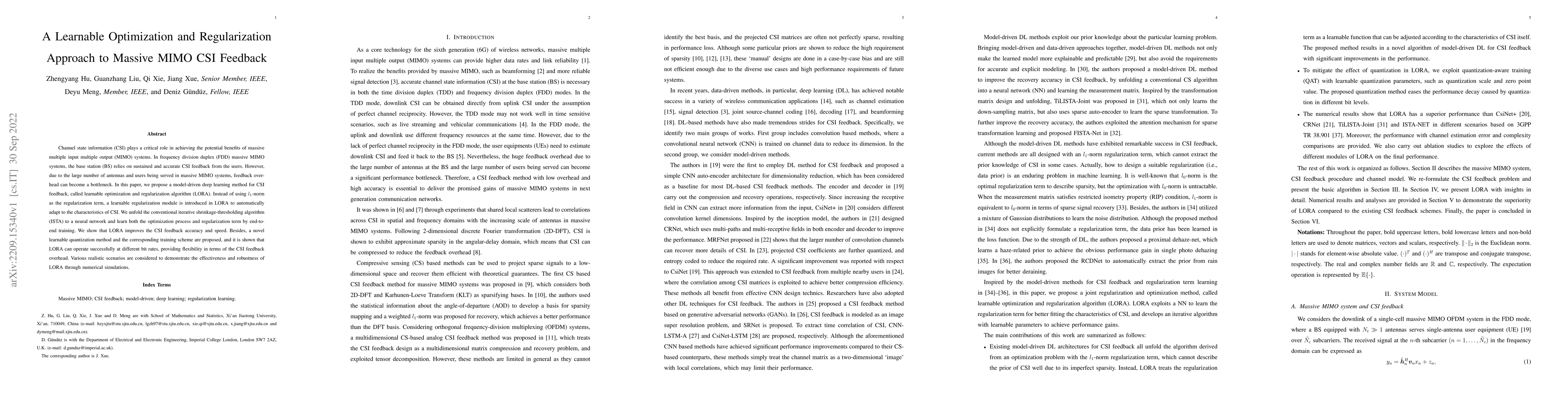 Thumbnail for A Learnable Optimization and Regularization Approach to Massive MIMO CSI
  Feedback