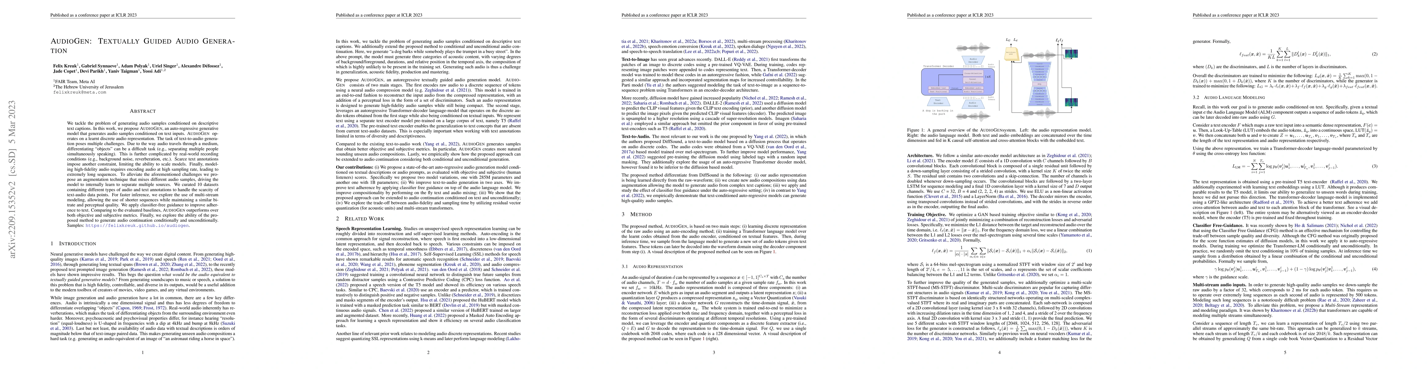 Thumbnail for AudioGen: Textually Guided Audio Generation