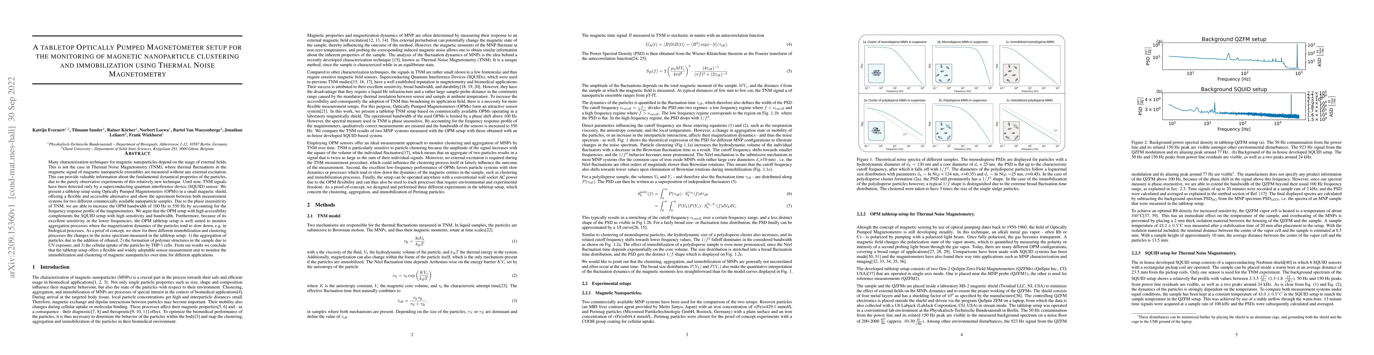 Thumbnail for A tabletop Optically Pumped Magnetometer setup for the monitoring of
  magnetic nanoparticle clustering and immobilization using Thermal Noise
  Magnetometry