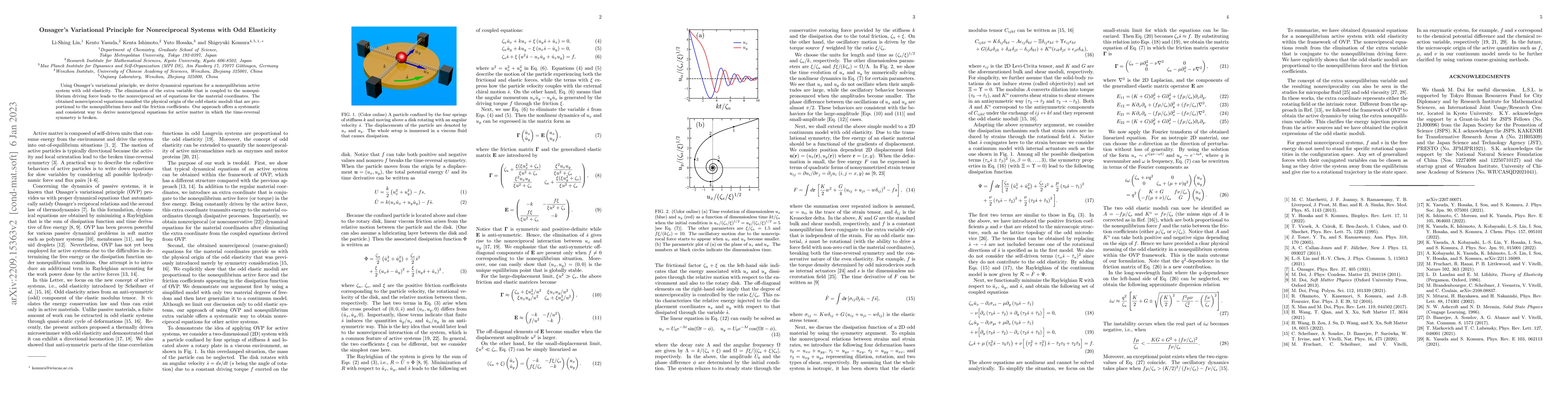 Thumbnail for Onsager's variational principle for nonreciprocal systems with odd
  elasticity