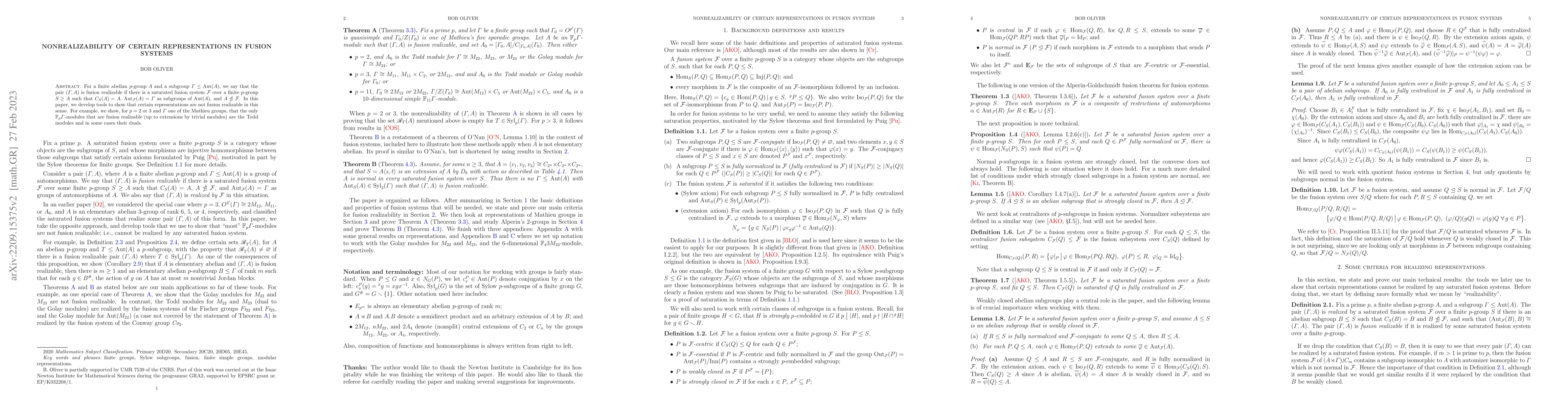 Thumbnail for Nonrealizability of certain representations in fusion systems