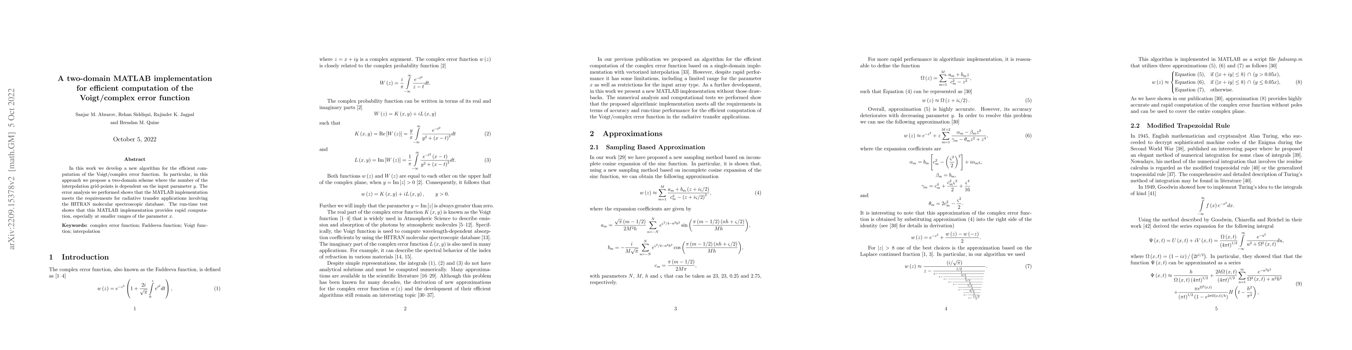 Thumbnail for A two-domain MATLAB implementation for efficient computation of the
  Voigt/complex error function