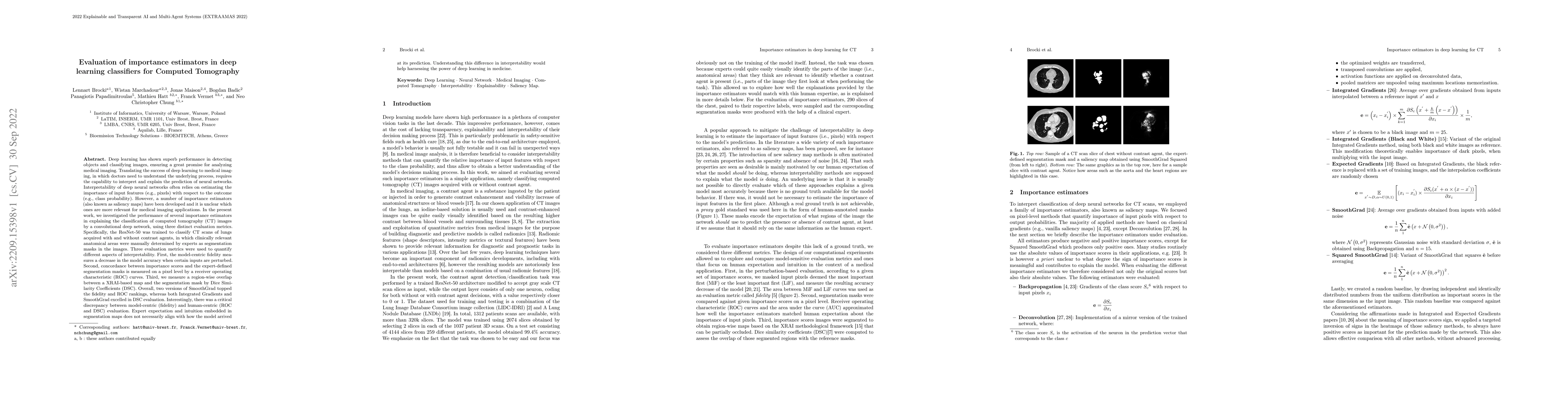 Thumbnail for Evaluation of importance estimators in deep learning classifiers for
  Computed Tomography