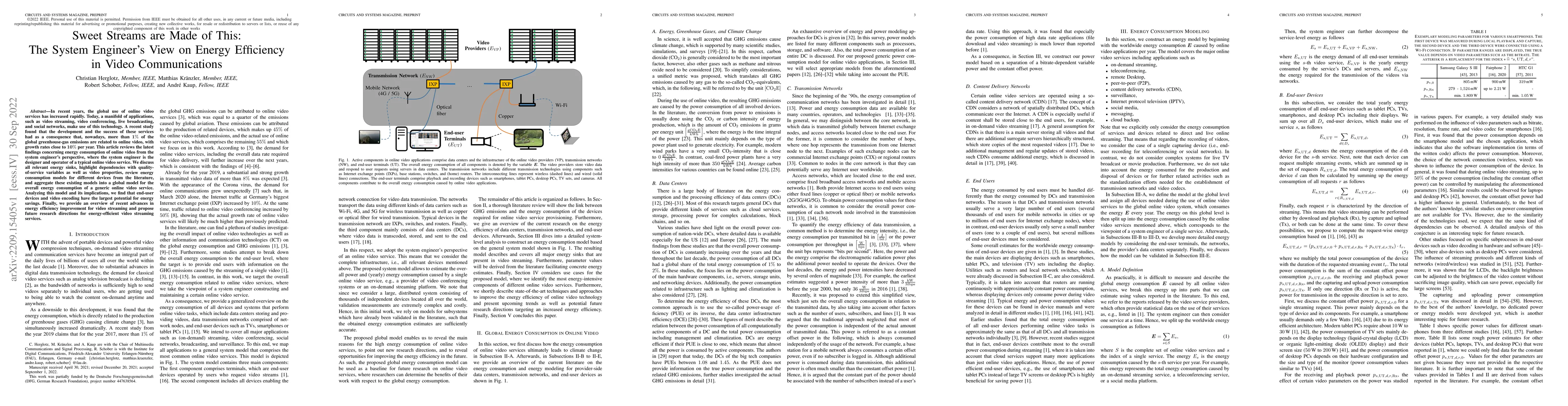 Thumbnail for Sweet Streams are Made of This: The System Engineer's View on Energy
  Efficiency in Video Communications