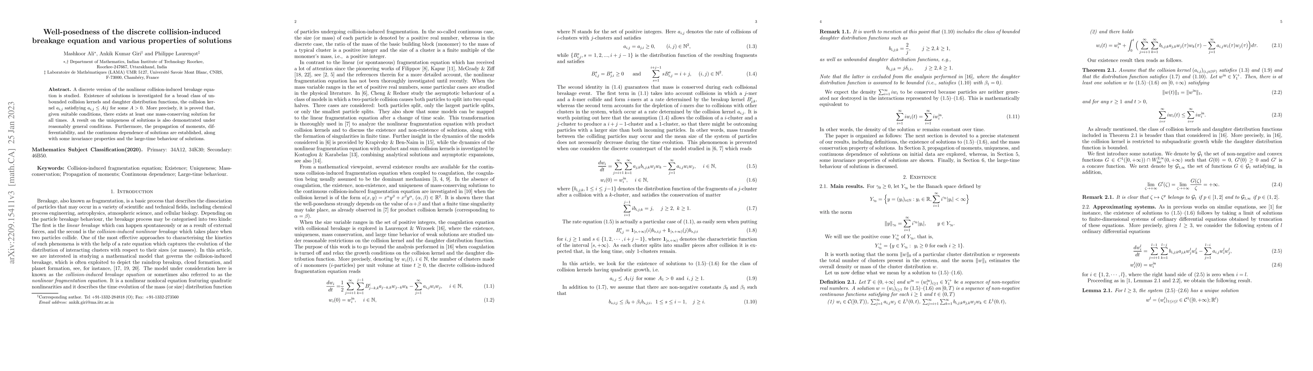 Thumbnail for Well-posedness to the discrete collision-induced breakage equation and
  various properties of solutions