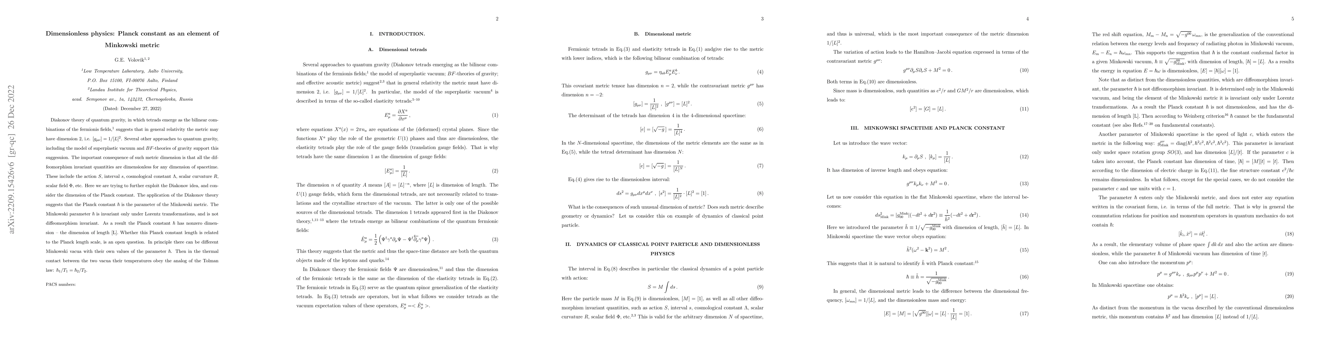 Thumbnail for Dimensionless physics: Planck constant as an element of Minkowski metric