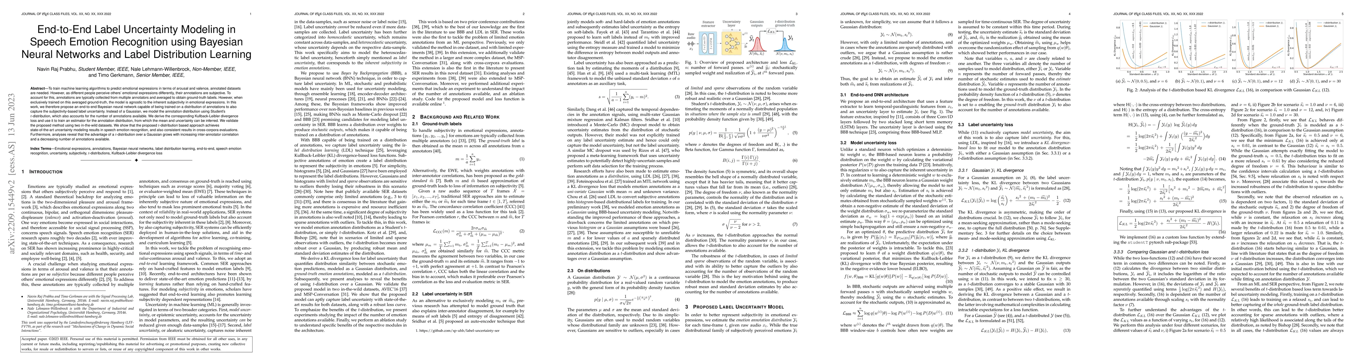 Thumbnail for End-to-End Label Uncertainty Modeling in Speech Emotion Recognition
  using Bayesian Neural Networks and Label Distribution Learning