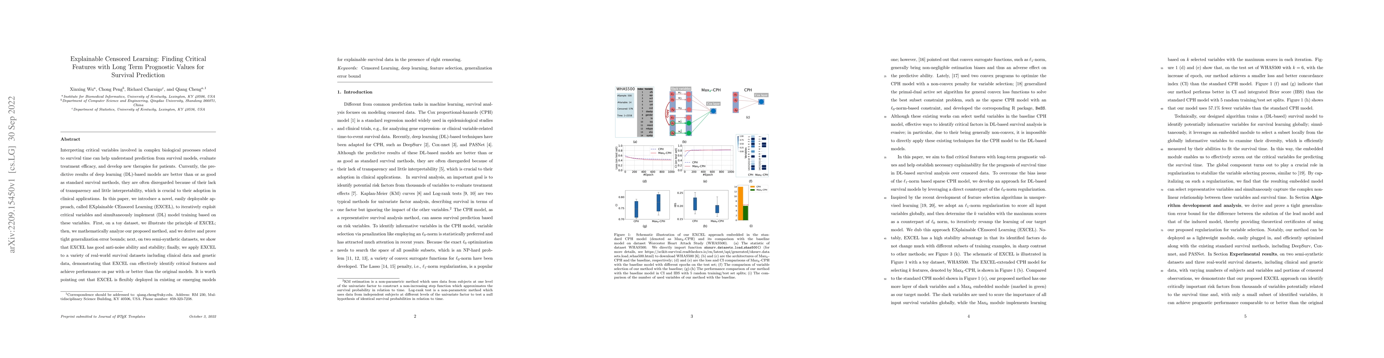 Thumbnail for Explainable Censored Learning: Finding Critical Features with Long Term
  Prognostic Values for Survival Prediction