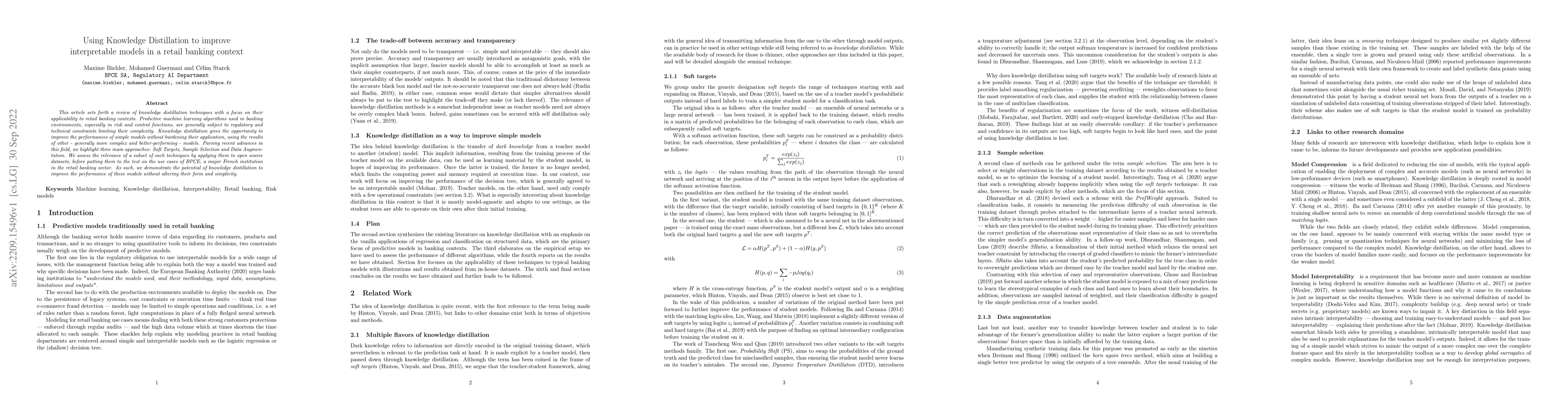Thumbnail for Using Knowledge Distillation to improve interpretable models in a retail
  banking context