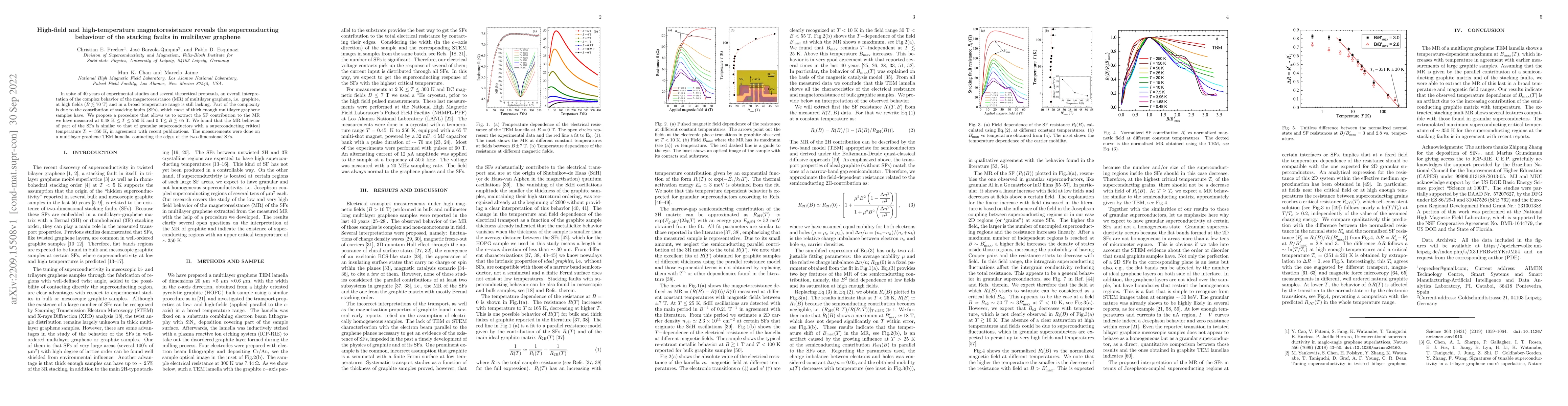 Thumbnail for High-field and high-temperature magnetoresistance reveals the
  superconducting behaviour of the stacking faults in multilayer graphene