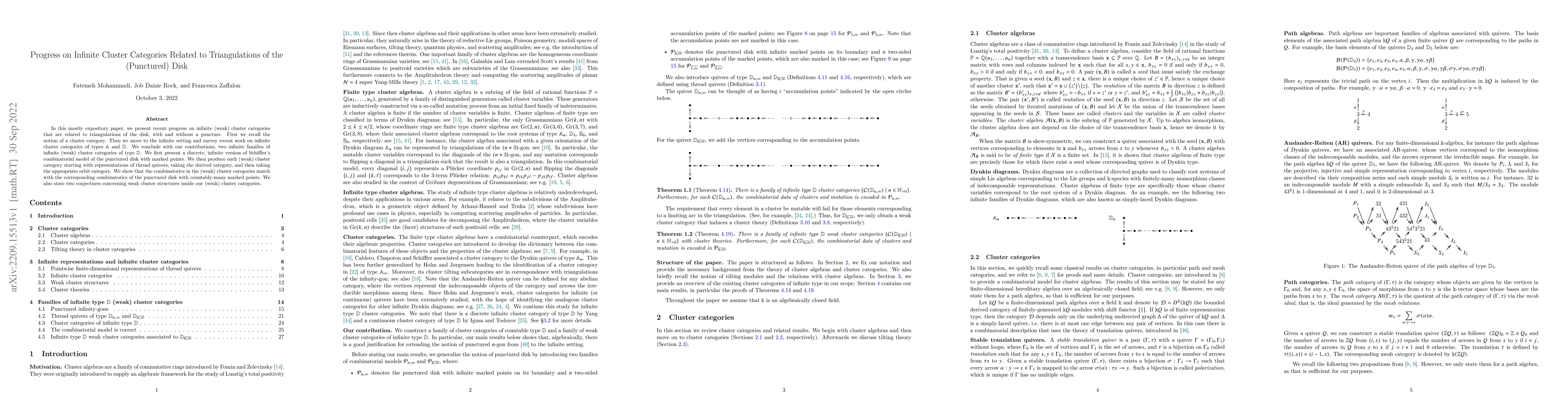 Thumbnail for Progress on Infinite Cluster Categories Related to Triangulations of the
  (Punctured) Disk