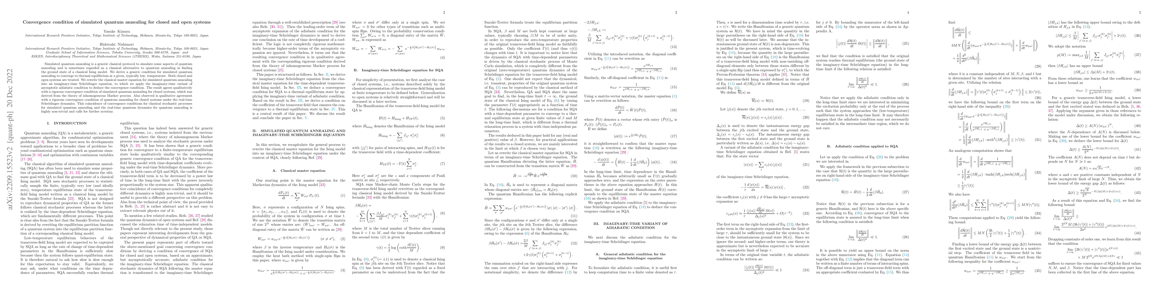 Thumbnail for Convergence condition of simulated quantum annealing for closed and open
  systems