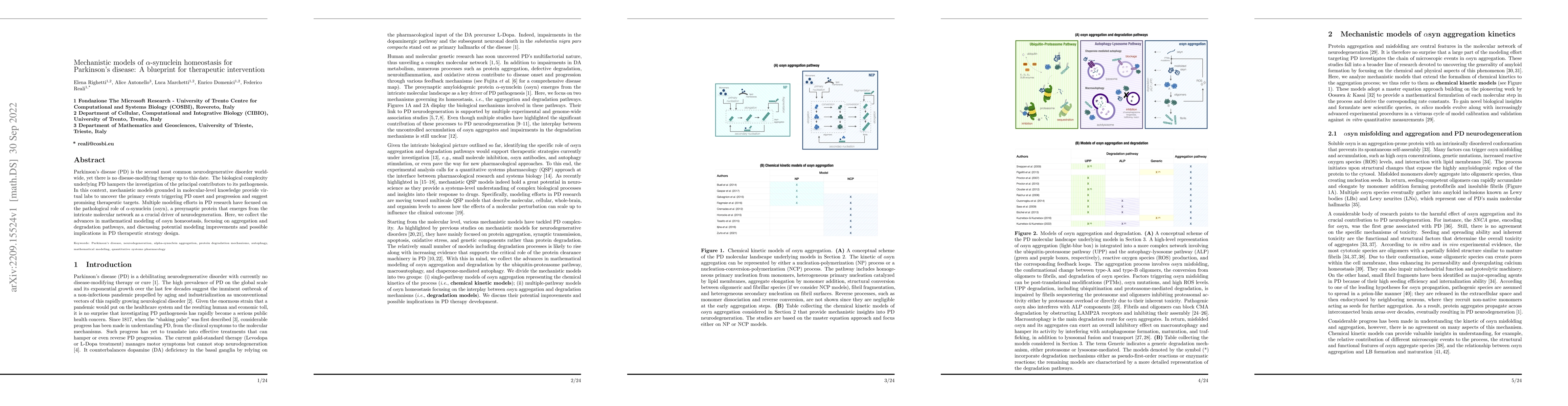 Thumbnail for Mechanistic models of $\alpha$-synuclein homeostasis for Parkinson's
  disease: A blueprint for therapeutic intervention