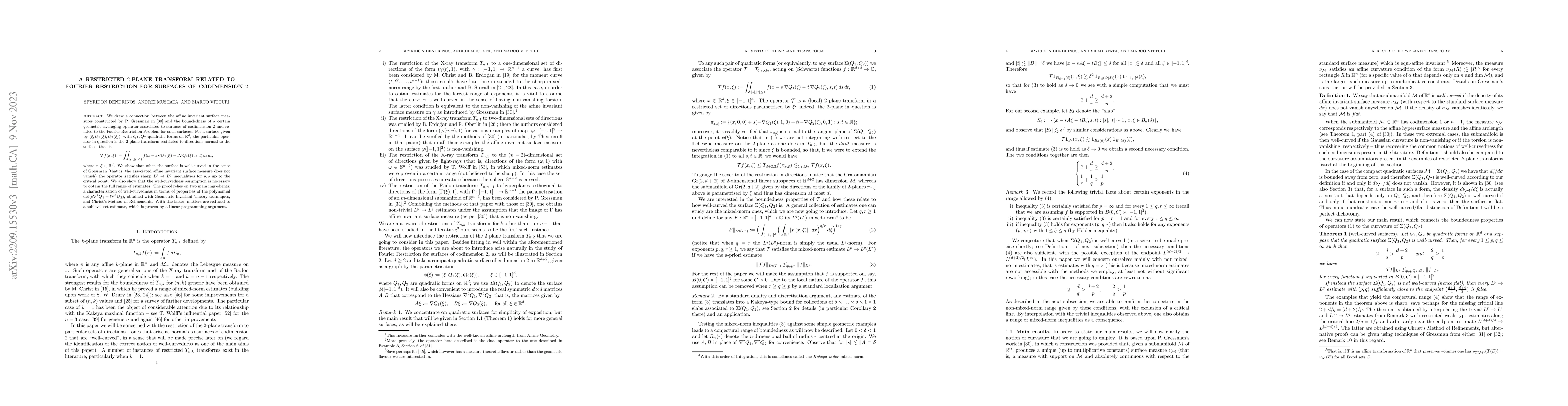 Thumbnail for A restricted $2$-plane transform related to Fourier Restriction for
  surfaces of codimension $2$
