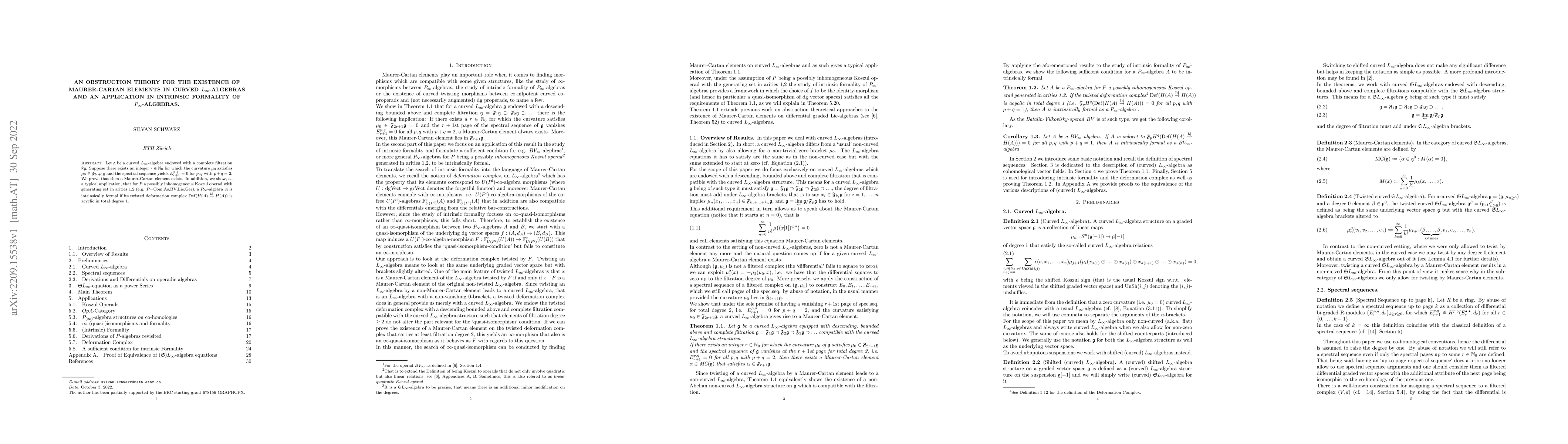Thumbnail for An Obstruction Theory for the Existence of Maurer-Cartan Elements in
  curved $L_\infty$-algebras and an Application in Intrinsic Formality of
  $P_\infty$-Algebras